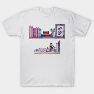 Watercolor Library Lovers Bookshelf with cat books It's lit T-Shirt